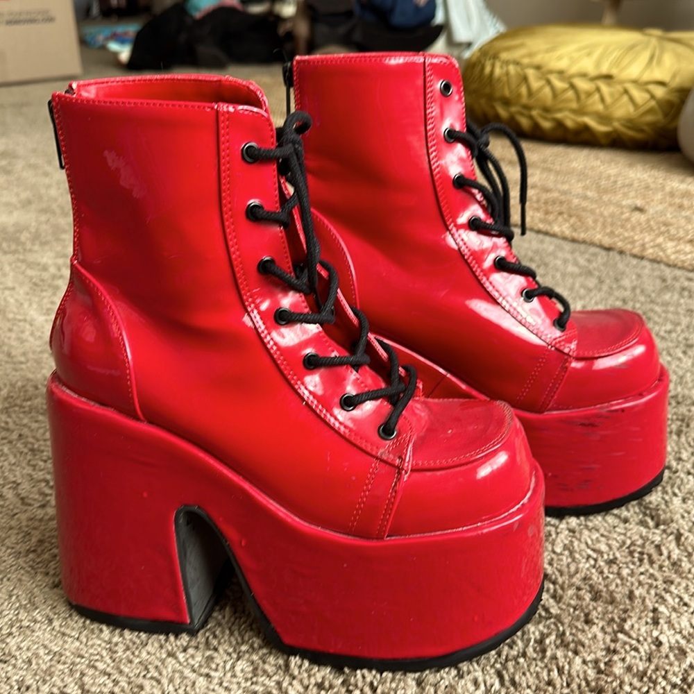 Demonia Red Platforms Camel-203 - Vegan Leather
